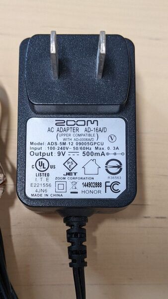 ZOOM ACアダプター AD-16A/D 9V 500mA