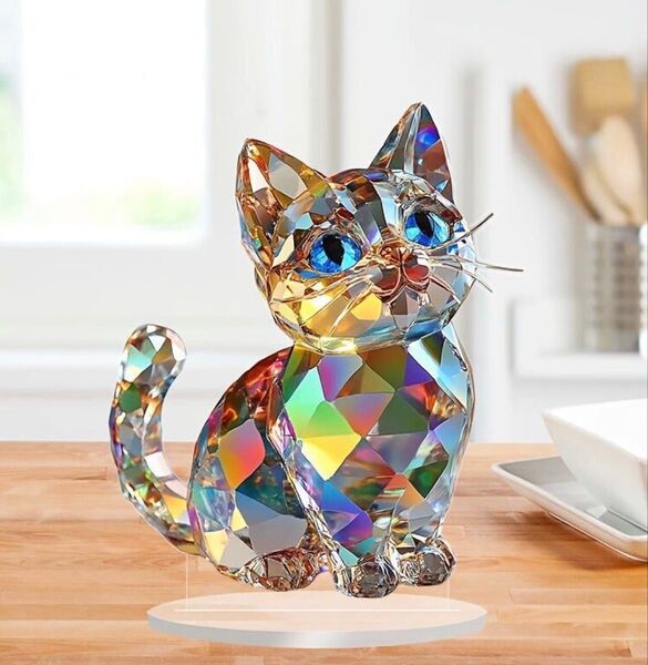 クリスタルプリントキャット 猫雑貨 スタンド型 サンキャッチャー 置物 アクリル