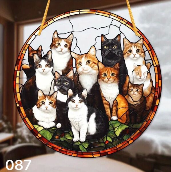猫だらけ 猫の集会 ステンドグラス風 サンキャッチャー 壁掛け 087