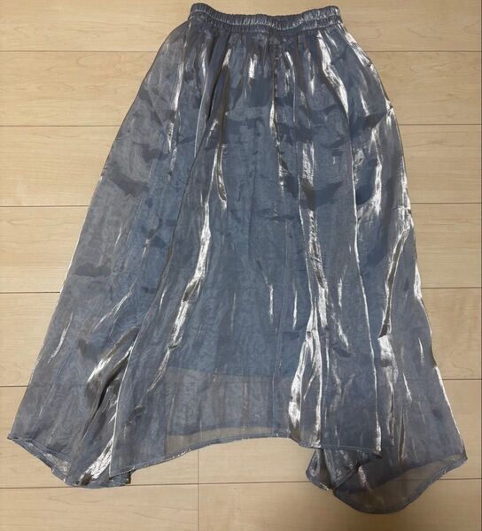 シルバー シースルー ロングスカート