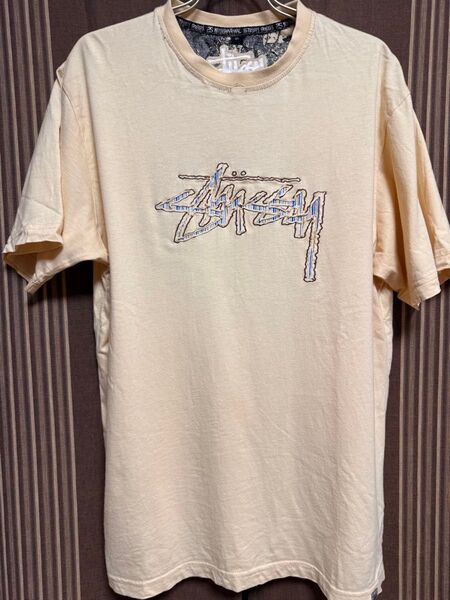 STUSSY ステューシー 半袖Tシャツ 刺繍ロゴ ベージュ 古着