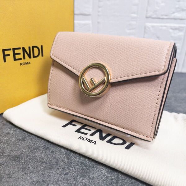 《極美品》☆付属品完備☆FENDI フェンディ 三つ折り財布 エフイズ フェンディ三折財布 本革ライトローズ(ピンク系)