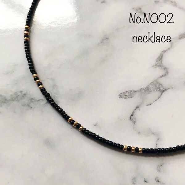 N002 ビーズネックレス チョーカー ハンドメイド 黒 ブラック ゴールド