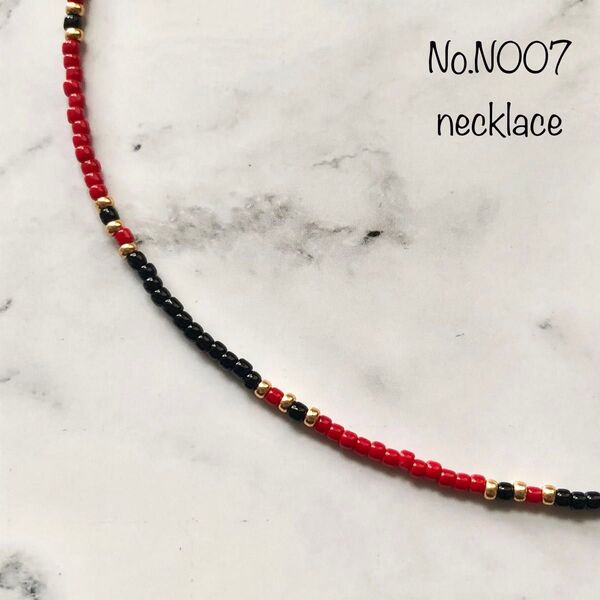 N007 ビーズネックレス チョーカー ハンドメイド 赤 黒 ゴールド