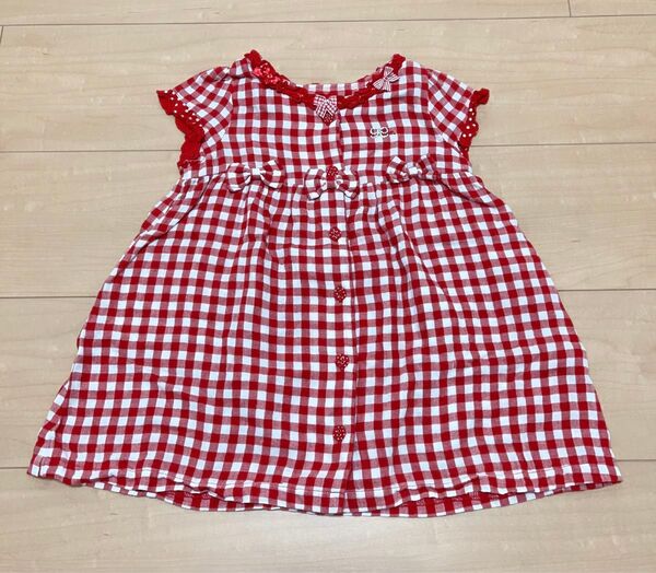美品★ミキハウス★リボンいっぱい★チェック柄★チュニックワンピース★90cm