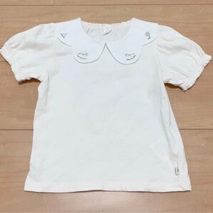 バースデイ★コトリ★木馬刺繍スカラップ襟★パフスリーブ★半袖トップス★100cm