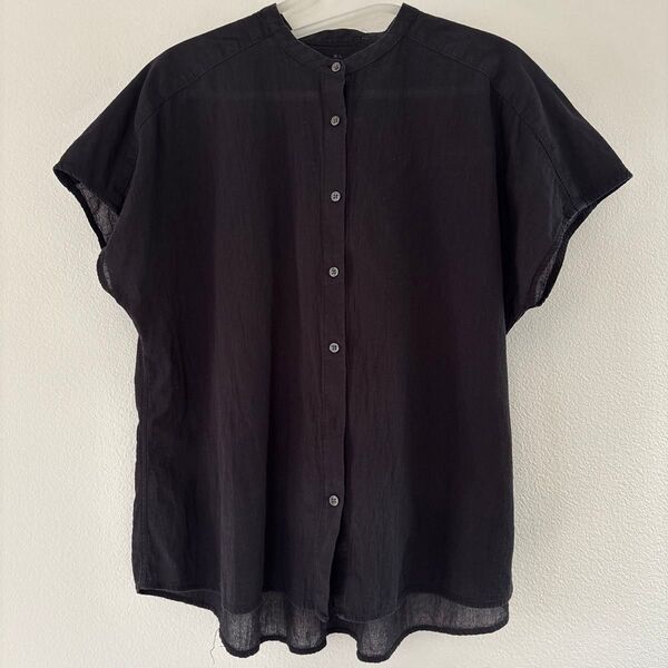無印 洗いざらし強撚フレンチスリーブブラウス M~L 黒