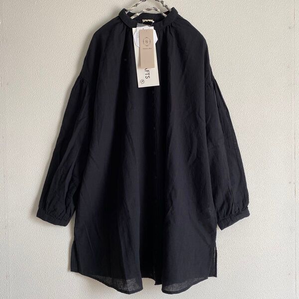 【サマンサモスモス SM2 ETHICAL CRAFTS】新品 リサイクルリネン混チュニックブラウス ロングシャツ ブラック 綿麻