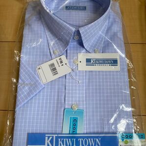 KIWI TOWN 水色チェック 半袖シャツ M