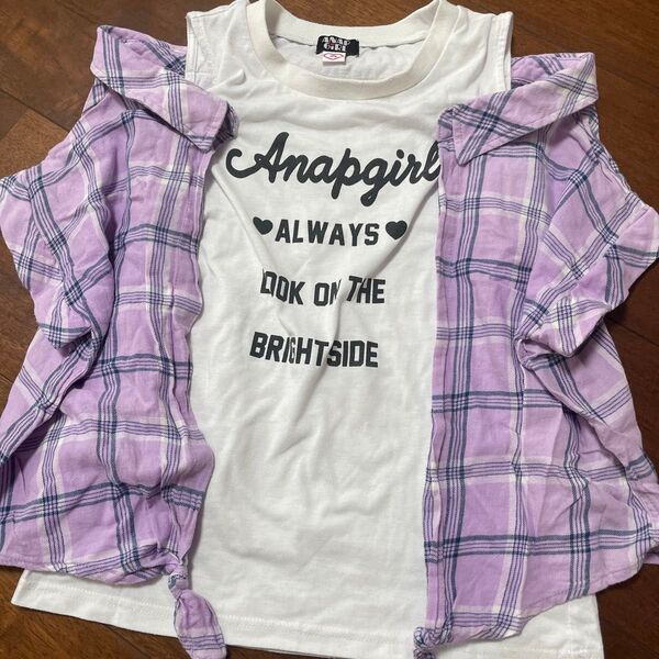 ANAP GiRL ノースリーブTシャツ 重ね着風チェックシャツ レイヤード Mサイズ