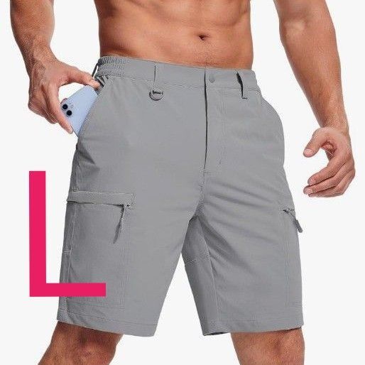 ハーフパンツ メンズ 速乾 5分丈 ショートパンツ 夏 涼しい L ライトグレー