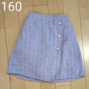 スカート 台形 紫 160 チェック GU