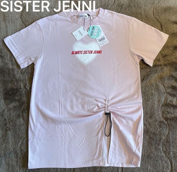 新品タグ付き SISTER JENNI 防蚊サイドスリットドロストロング丈Tシャツ 160size シャーリングトップス ピンク