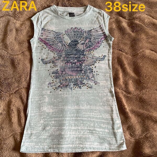 ZARA Tシャツ 38サイズ レディース グレー 鷲 ラインストーン