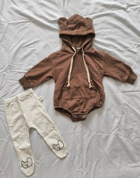 ベビー服 ベビー 赤ちゃん 0歳 1歳 長袖 ロンパース くま耳 80 タイツ付 パーカー