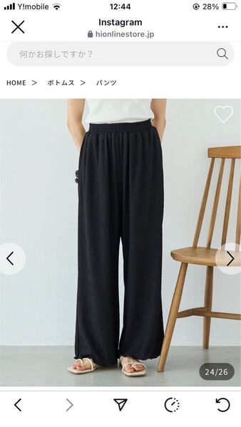 低身長 Mil【接触冷感・UVケア】 カット楊柳 リラックスパンツ ブラック M-short ※現行品