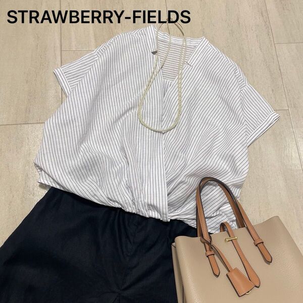 STRAWBERRY-FIELDS リネンカシュクールシャツ 洗える ストライプ コットン ゆったり