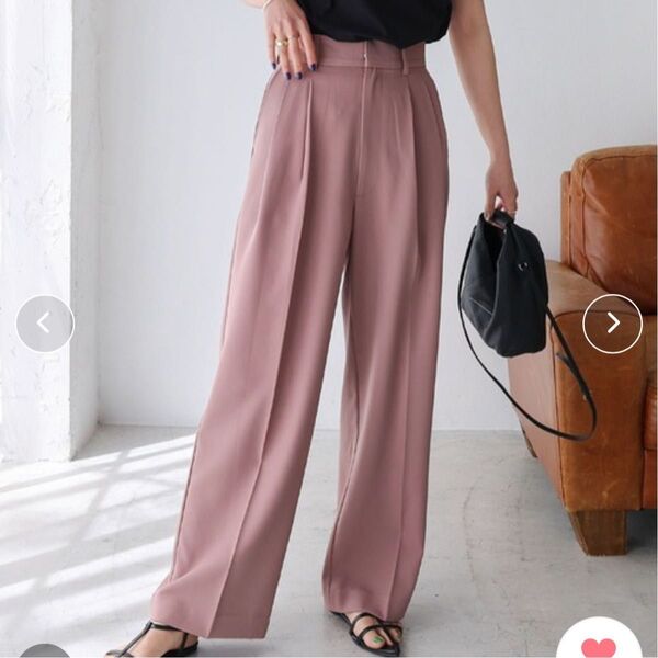 and me 美品 とろみハイウエスト2タックワイドパンツ L pink スラックス パンツ