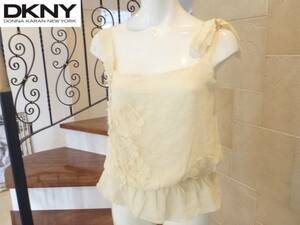 美品 ＤＫＮＹ ダナキャランニューヨーク　　★クリームイエロー系　シルク　トップス　S相当