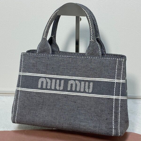 MIUMIU ショルダーバッグ トートバッグ 2way デニム レザー ハンドバッグ カナパ