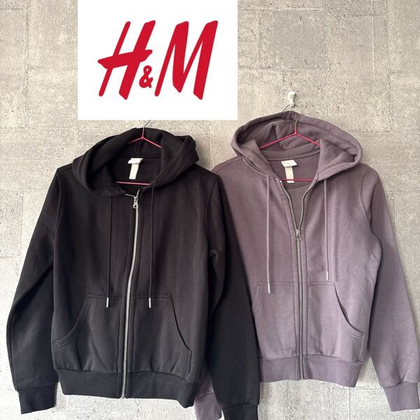 H&M スウェット パーカー ジップアップパーカー ジップパーカー ブラック ジップアップ