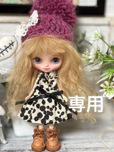 カスタム プチブライス そばかすあり 天然ラムウィッグ