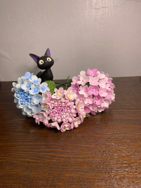 ハンドメイド 樹脂粘土紫陽花3本 Aタイプ