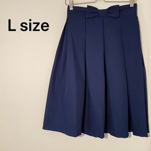 訳あり★リボンスカート L ネイビー フレア バックジッパー コスプレ 学生服 オルチャン