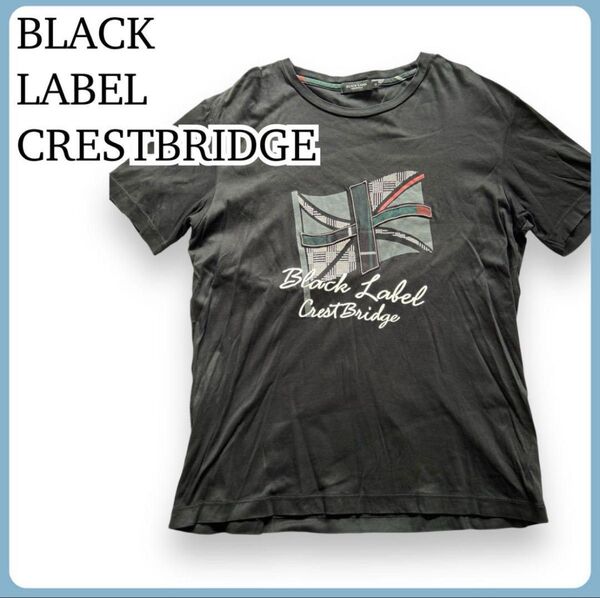 ブラックレーベル クレストブリッジ 半袖Tシャツ ブラック M ユニオンジャック 古着 黒