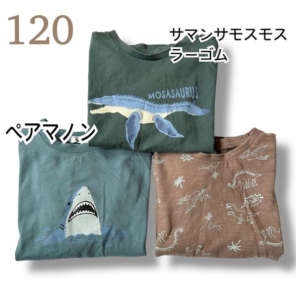 子供 男の子 半袖Tシャツ 3枚セット 120 サマンサモスモスラーゴム ペアマノン モササウルス サメ 恐竜 プリント