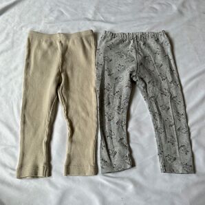 breeze UNIQLO 子供用レギンス 2枚セット ベージュ グレー 女の子 キッズ SNOOPY スヌーピー 90 リブ