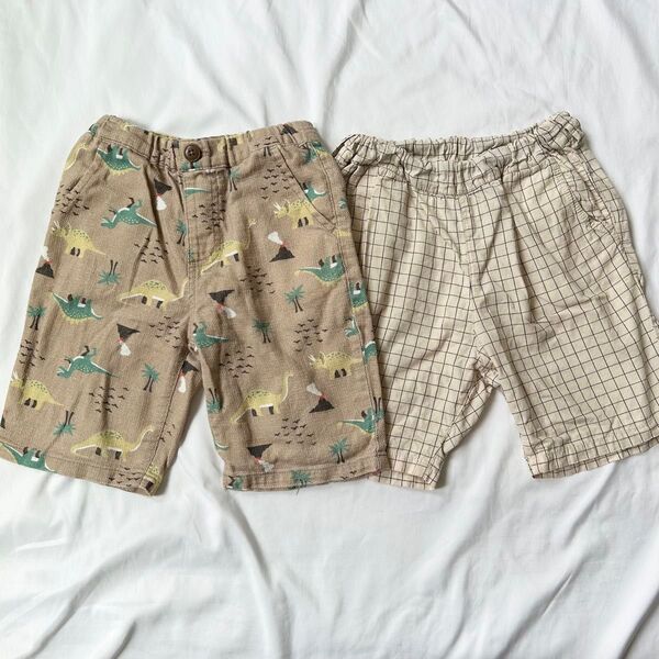 120 キッズ ハーフパンツ 2枚セット サマンサモスモスラーゴム ブリーズ 恐竜 チェック 夏用 男の子 綿100% 子供