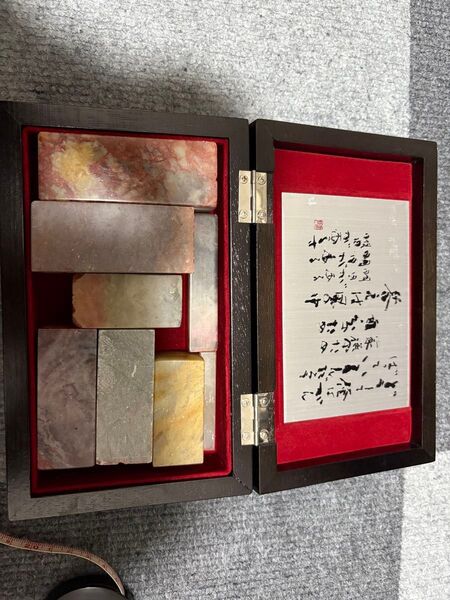 某書道家の印鑑 8本セット唐木の箱付属 印材 石印材 経年時代物