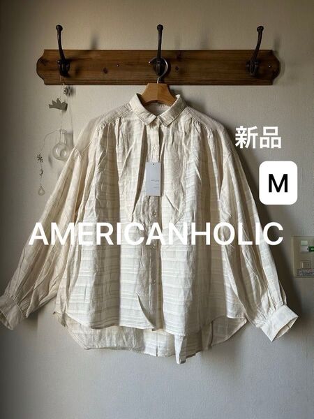 AMERICANHOLIC アメリカンホリック ドビーチェックブラウス オフホワイト Mサイズ