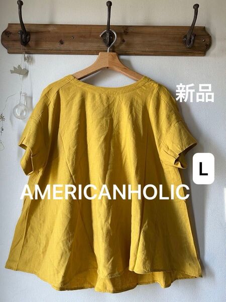 AMERICAN HOLIC アメリカンホリック リネンブレンドバックリボンブラウス イエロー Lサイズ