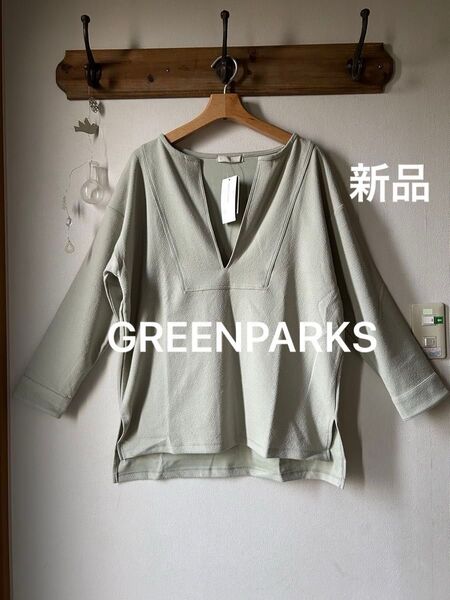 GREEN PARKS グリーンパークス 深Vネックカットプルオーバー ミント グリーン系 フリーサイズ