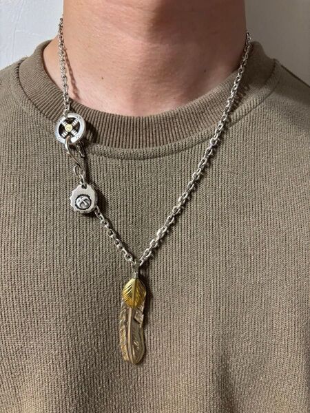白真鍮 上金フェザーネックレス チェーン ホイール フック メタル