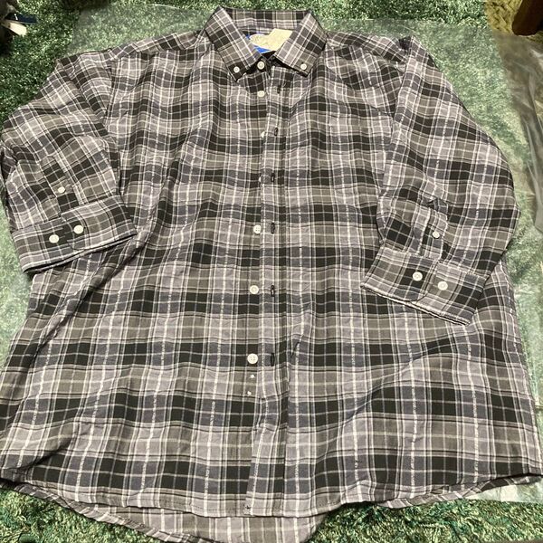 大きなサイズ 七分丈 4L チェックシャツ グレー系 カジュアル メンズ 学生さんにも お若い方に 3900円定価