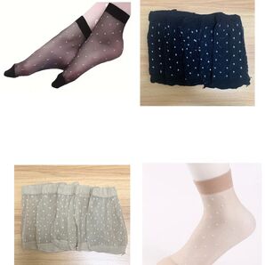 【10足セット】ドット柄ショートストッキング ブラック ヌード