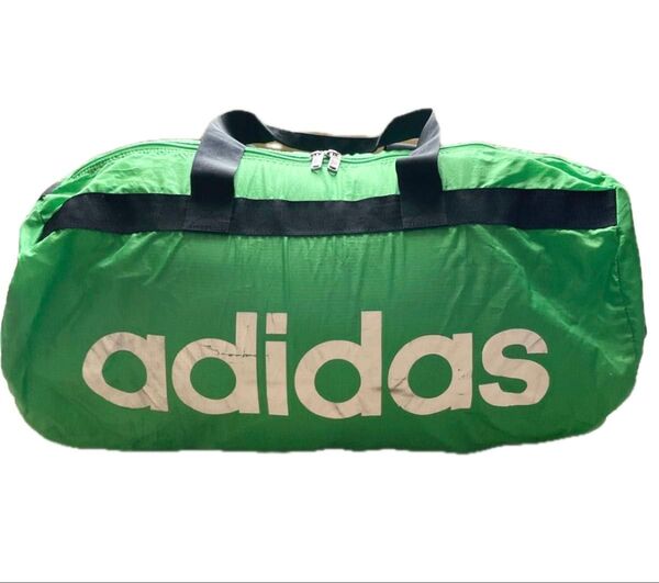 adidas ボストン型バッグ エコバッグ 折りたたみバッグ グリーン系 収納袋付き 中古品