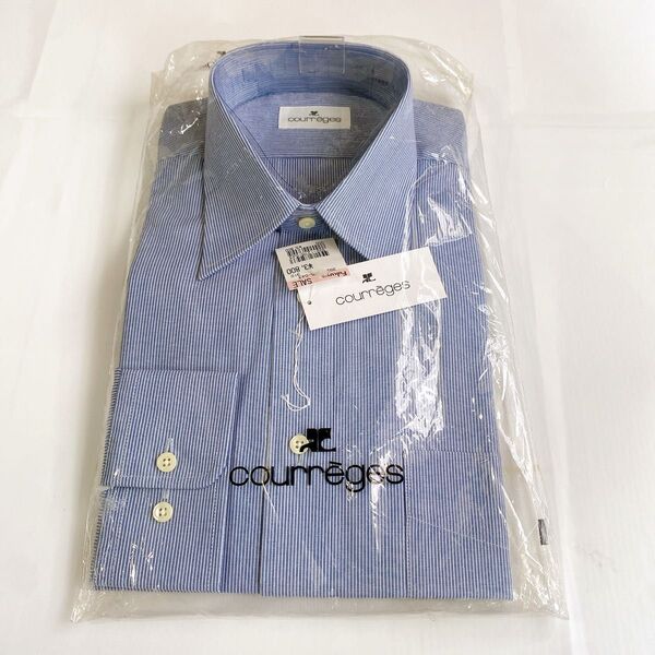 39-80 長袖 ブルー メンズワイシャツ ドレスシャツ ワイシャツ Courregesドレスシャツ