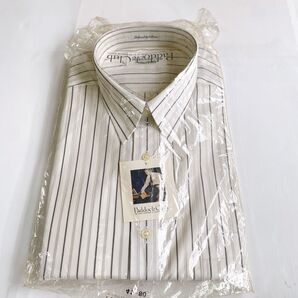 41-80長袖 メンズワイシャツ ドレスシャツ ホワイト ストライプドレスシャツ