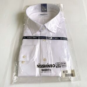 3L-86 メンズワイシャツ ドレスシャツ ホワイト無地 長袖 日清紡 スッキリシルエットドレスシャツ