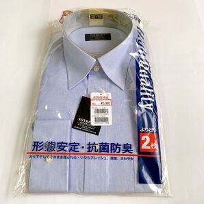 40-78 長袖 メンズワイシャツ ドレスシャツ ブルー カラーワイシャツ 形態安定 抗菌防臭ドレスシャツ