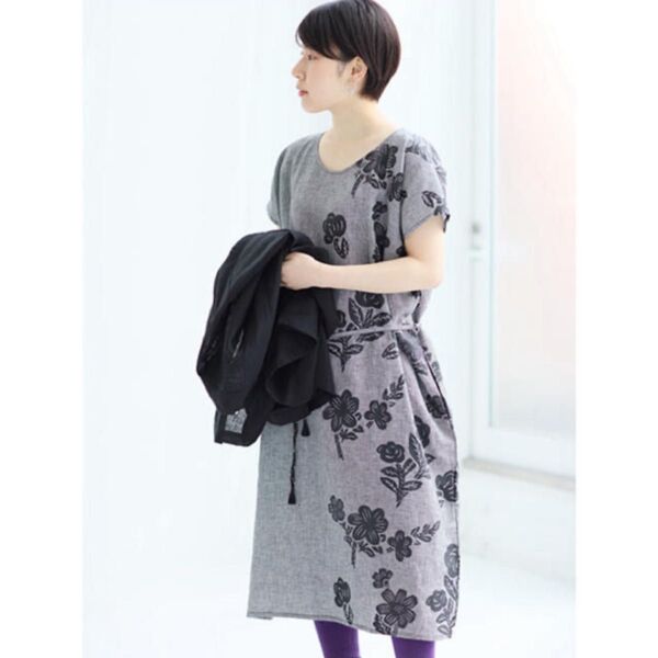 極美品 SOU SOU 麻100% 夏のきころも 長方形衣 貫頭衣 麻 ワンピース ソウソウ リネン ワンピース チュニック 花柄