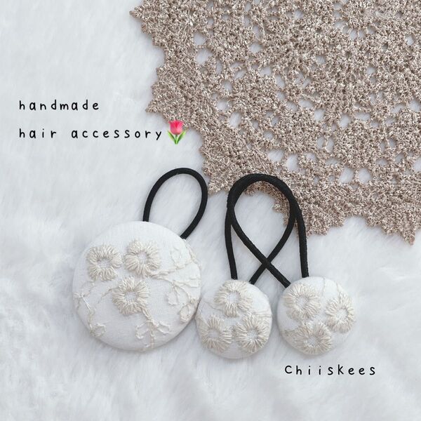 60 ハンドメイド くるみボタンヘアゴム