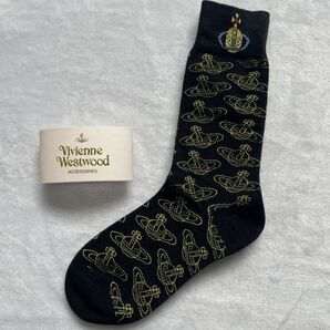 ヴィヴィアンウエストウッド ソックス オーブ総柄 刺繍 ブラックv8842