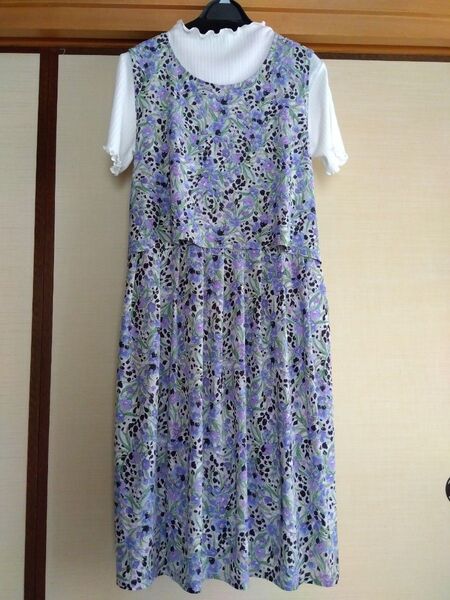 春夏 かわいい花柄 涼しげなパープルブルー 重ね着にも 新品 M〜L