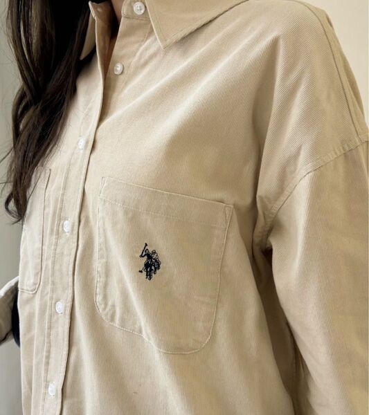 US POLO ASSN シャツ ワイシャツ コーデュロイ レディース メンズ ユニセックス 長袖シャツ ベージュ アイボリー