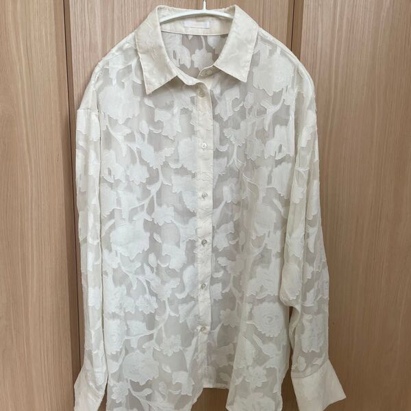 新品 lunacion シアー花柄ジャガードシャツ L